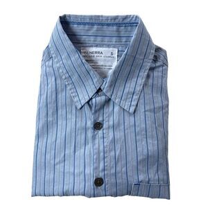 Generra‎ Shirt Mens Small S Blue Pinstripe Long Sleeve Button Down Collar Shirt